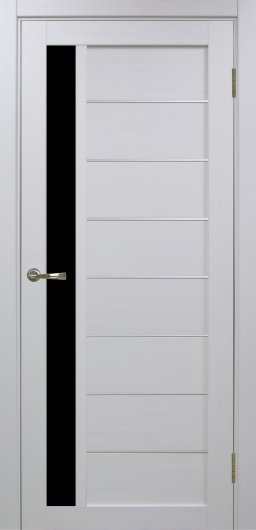 Межкомнатная дверь Турин 554 Лакобель черн. Стеклопакет Молдинг хром ст.